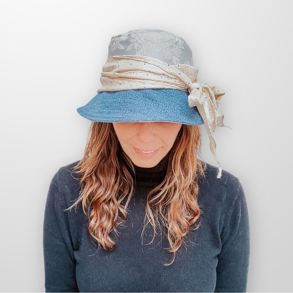 ♻️ Upcycle Hat Women’s Spring Hats with Hair Scarf Eco Friendly Sustaina… - Picture 5 of 8